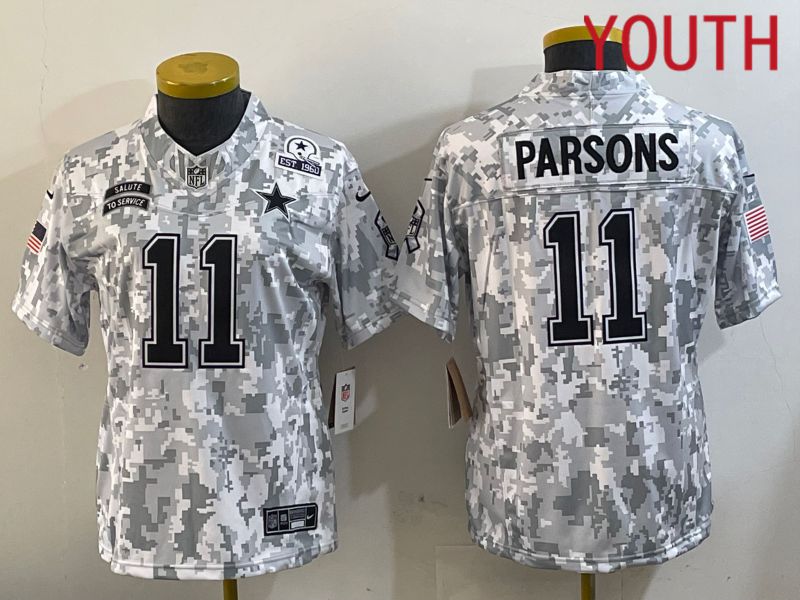 Youth Dallas Cowboys #11 Parsons Nike Arctic Camo 2024 Salute to Service Limited NFL Jersey style 3